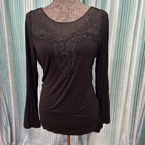 Venus Black Lace Sheer Sexy Top Large Mesh Bell Sleeve